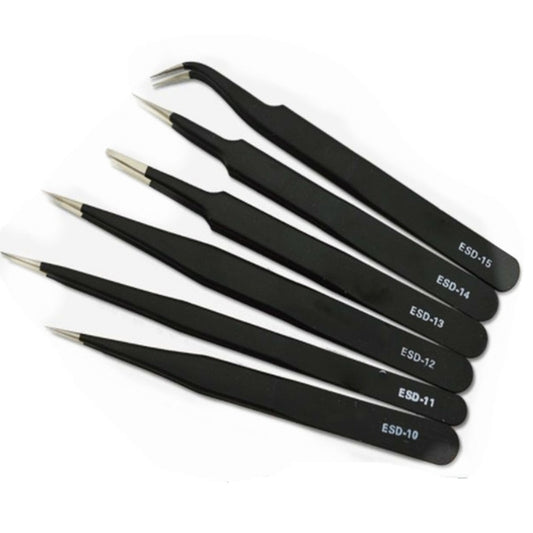 6PCS Precision Tweezers Set ESD Anti Static Stainless Steel Tweezers Repair Tools for Electronics