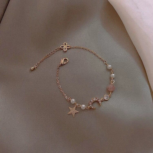 Beaded Bracelet Gold Color Chain Elegant Women Trendy Moon Star Romantic Bracelet Female Birthday Gift