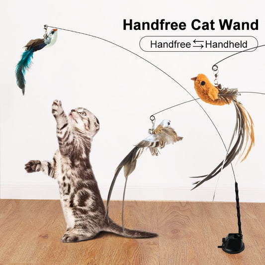 Handfree Bird/Feather. Cat Wand with Bell power. Cats Kitten Hunting Exercise Pet Products